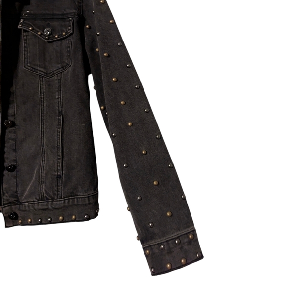 Driftwood Genna Studded Button Down Black Distress Denim Jacket Western Bronze - Picture 7 of 15